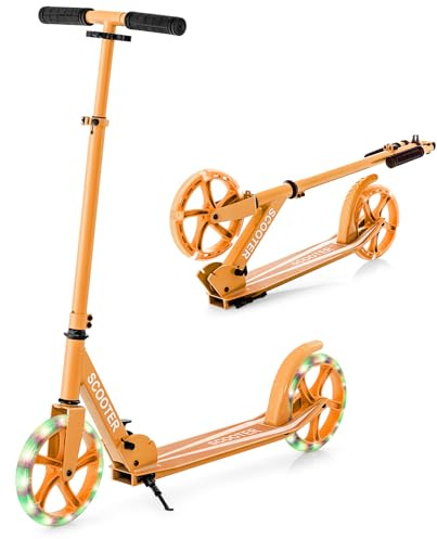 COSTWAY Scooter, vikbar, sparkcykel, höjdjusterbar, stadsskoter, 100 kg bärkraft, sport sparkskoter, sparkcykel med 2 LED-hjul och ABEC-7 kullager (orange)