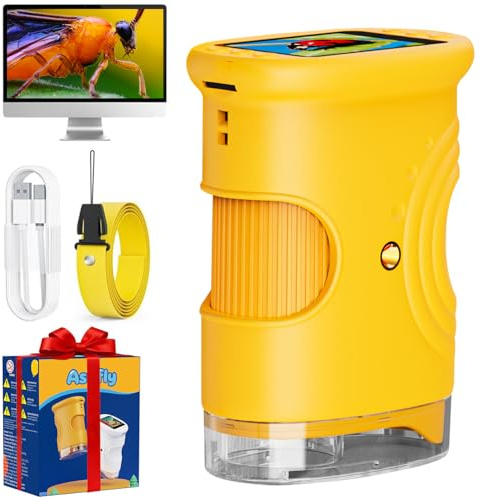 Ashfly Digitale Mikroskop für Kinder, [1000-fache Vergrößerung] -4K Tragbares Taschenmikroskop für Garten, Wald & Experimente, Kindermikroskop mit HD-2.0 Bildschirm [inkl Fotofunktion] ab 3 Jahren