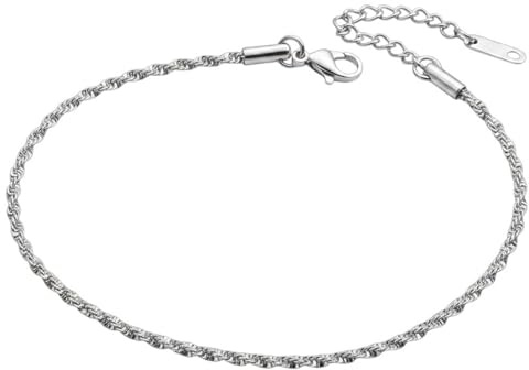 Sanixa Karma NH10151189 fotlänk guld eller silver 21,5 cm rostfritt stål vattentät allergivänliga modern fotkedja fotsmycke semester strand aftonmode accessoarer kvinnor, 21,5 x 0,2 cm, Rostfritt stål