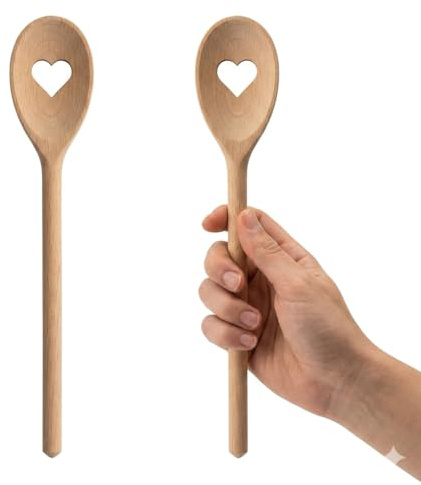 Mestolo da Cucina in Bambù, Cucchiaio di Legno Naturale, per Zuppe, Riso e Sughi (Cucchiaio Cuore 30cm)