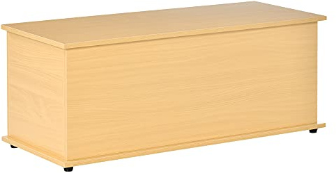 HOMCOM Truhe Aufbewahrungsbox Sitztruhe mit Stauraum Sicherheitsscharniere Holzkiste mit klappbarem Deckel für Wohnzimmer, Schlafzimmer, Spanplatte Buche 100 x 40 x 40cm