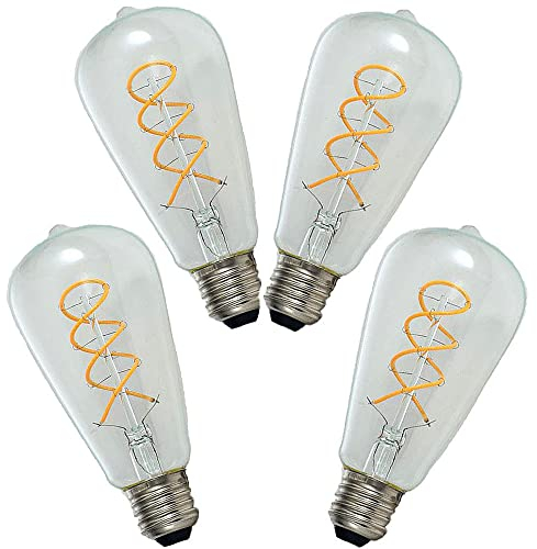 Ruihua E27 4W Klarglas Spiral Glühbirne ST64 LED Glühbirne, Warmweiß 2700K 400LM Doppelspirale Flexible Retro Edison LED Glühbirne Nicht Dimmbar Energiesparlampe(4 Stück)