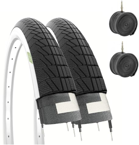 2 Cubiertas de 16 x 1,75 cm (47-305) + cámaras de Aire neumáticos Blanco Negro para Bicicleta de montaña Infantil Grziella