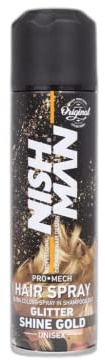 NISHMAN Temporary Hair Colour Spray Glitter Gold 150 ml | Hair Glitter Spray | Ultra Colours Shampoos Out | Wash Out Hair Dye for Kids | Party Fancy Dress Up Hairspray Boys, Girls