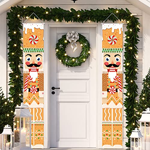 Tatuo Christmas Nutcracker Door Banners Nutcracker Soldier Porch Signs Xmas Holiday Soldier Model Nutcracker Door Decorations for Yard Indoor Outdoor Wall Party Supplies Decor (Gingerbread)