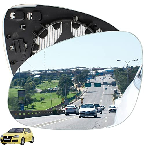 AUTOXBERT Wing Mirror Glass Left Passenger Side Heated Convex Fits VW Golf MK5 2003 2004 2005 2006 2007 2008, Replace 3C0 857 521