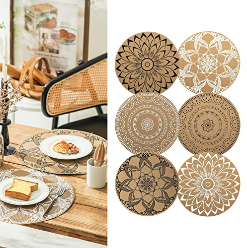 CcHhyyt Set di 6 Tovaglietta Lavabili Rotonda Bohémien Stile Tovagliette Lavabile per Cucina impermeabile Resistenti al Calore Boho Mandala Decorativa Tovaglietta per Pranzo Matrimonio Casa (MIX)
