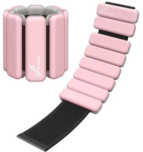 Sportneer Bärbara viktmanschetter – set om 2 (0,5 kg & 1 kg) för kvinnor och män, ankelviktsset för yoga, dans, aerobics, löpning, promenader (rosa)