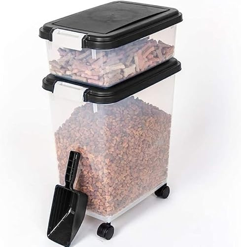 Ariyah Collections 50L (13.5L + 37L) Large 20kg Dog Food Storage Container & Rolling Wheels | Flip Top Lid Cat Biscuit Storage Container | Airtight Animal Pet Bin (Black)