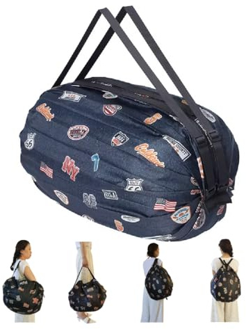 GIMIRO Multifunzionale Pieghevole Borsa Da Viaggio Duffel Zaino Borsa A Tracolla Grande Capacità Shopping Borse Sport Fitness, Navy Blue Cartoon