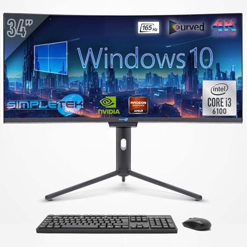 SIMPLETEK - PC tout-en-un avec écran incurvé de 37 4K large | Processeur Core i3 3,70 GHz Windows 10 Pro | 16 Go RAM SSD 240 Go GTX 1650 4 Go GDDR6 | Webcam 2K intégrée
