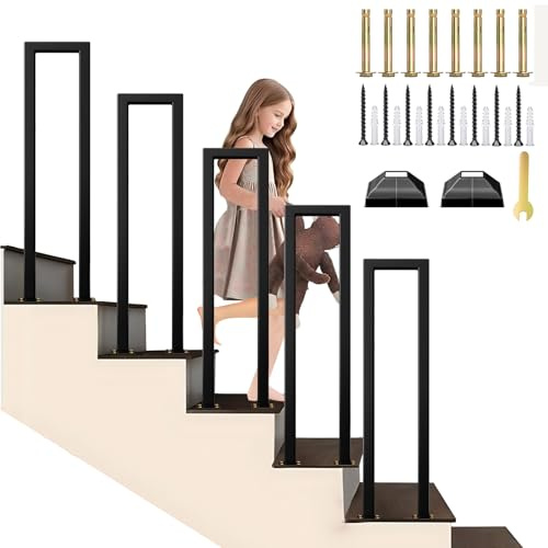 SCGSJZH Main Courante pour Escalier Interieur, Rampe Escalier en Forme de U Métal, Garde Corps Escalier en Fer Forgé, Balcons/Couloirs/Appartements Balustrade, Noire (110cm)
