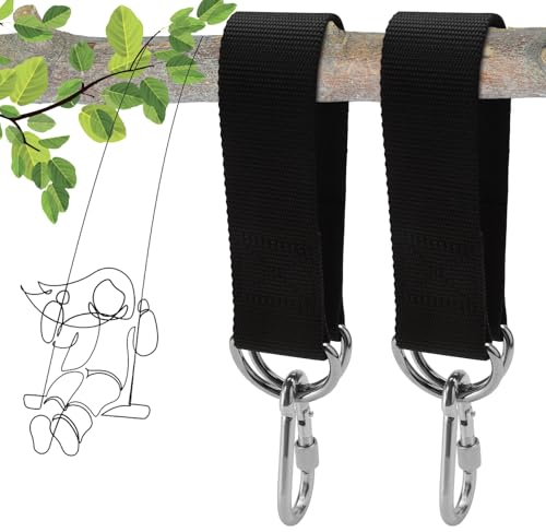 TNSLAND 2 Correas de Hamaca Soporte Columpio Correa para Columpio de árbol, Columpio Portátil, de Nailon, Resistente A La Rotura, con 2 Mosquetones Y 2 Anillos en D para Columpio de Silla Colgante