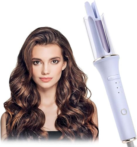 Rizador de pelo automático, rizador automático de cerámica anti-quemaduras de iones negativos, 3 velocidades de temperatura, rotación de 360 grados, apto para todo tipo de cabello