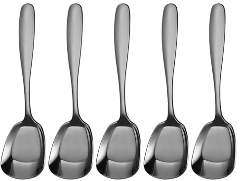 Cuillères à tête carrée – 5 cuillères à soupe à tête carrée | Cuillère à dessert carrée plate en acier inoxydable | Cuillères à crème glacée à tête carrée et tendance pour la