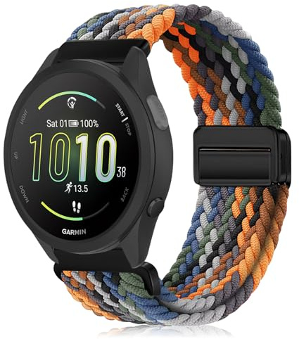KeeFos 20 mm armband kompatibelt med Garmin Forerunner 570 42mm/165/245/645/Approach S50/S44/Vivoactive 6/5/Venu Sq 2/Venu 2 Plus, nylon magnetband, herr och dam armband - kamouflage