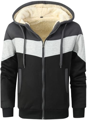 LEZUAN Kapuzenpullover Herren, Winter Warm Hoodies mit Reißverschluss, Fleece Innenseite Kapuzenjacke, Plus Dicke Sweatjacke Herren mit Kapuze, Gespleißtes Farbdesign