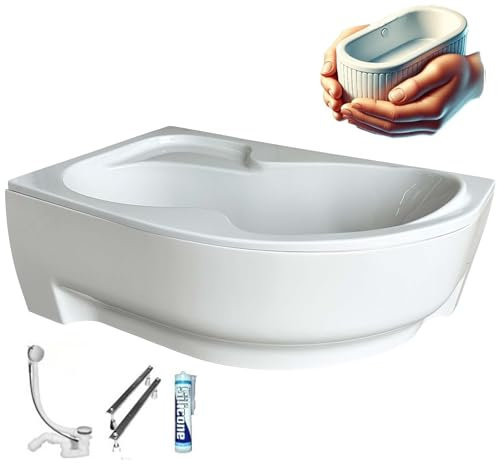 ECOLAM Vasca da bagno WELA 160 x 100 cm sinistra con isolamento, vasca da bagno termica ecoThermoPro, isolamento termico, vasca angolare + rivestimento in acrilico, scarico piedini in silicone