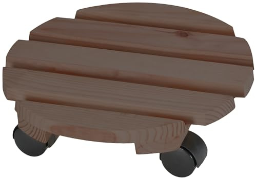 Dörner + Helmer Pflanzenroller Economy, Rund, 30cm Durchmesser, 50kg Tragkraft, aus FSC-Holz, für Outdoor, Dunkelbraun