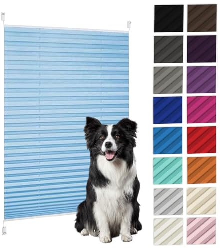 Plissee Ohne Bohren Verdunkelung 70 x 210 cm Sichtschutz Und Sonnenschutz Easyfix Plissee Faltrollo Ohne Bohren Inkl. Aller Montage-Teile für Fenster & Tür, hellblau