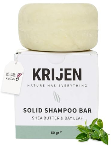 Krijen Veganes Festes Shampoo mit Sheabutter & medizinischem Pfefferminzöl – Für trockenes, geschädigtes & coloriertes Haar – Feuchtigkeitsspendend, reparierend, bei hartem Wasser – 50 g