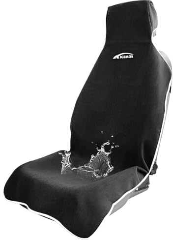 KIGEMOS Car Seat Towel Cover, Waterproof, Sweatproof, Non-Slip Protector – Dual-Layer Microfiber Terry – Universal Fit for Cars, Trucks, SUVs – Branded Embroidered Design (Black, 1 Pack)