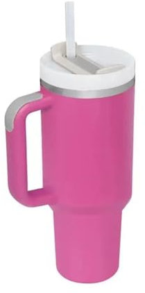 Taza Con Pajita,Taza Termo Personalizada Vaso personalizado con tapa con asa, paja, botella de agua de acero inoxidable de 40oz, termo al vacío, taza de café for coche de viaje(40oz (1200ml),Hot pink)