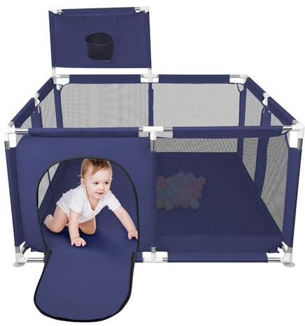 Laufstall aus Oxford-Stoff, Laufstall für Babys, Zaun, kleiner Laufstall für Kinder, mit Reißverschlusstür (A-126 x 126 x 66 cm, blau)