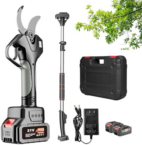 APMOE 40 mm Sécateur de Jardin Électrique sans Fil, Secateur Telescopique Electrique avec Batteries de 21V et Écran, Secateur a Batterie avec Moteur sans Balais de 980W pour Jardinage