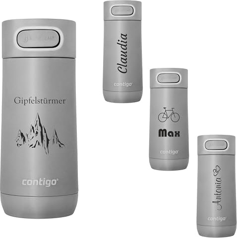 Contigo Thermobecher Luxe Autoseal mit Gravur - Namen Edelstahl Isolierbecher, Reisebecher, Kaffeebecher to Go, auslaufsicher, Easy-Clean-Deckel BPA-frei 360 ml (Stainless Steel)
