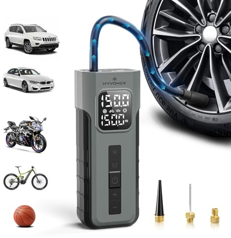 Tire Inflator Portable Air Compressor, 1 Min Fast Inflation Cordless Bike Pump with Digital Pressure Gauge LED Light, 150 PSI Electric Air Pump for Car Tires, Bicycle, Motorcycle, Ball (Grey)