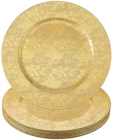 Maxdot 8 Pcs 13 Inches Round Charger Plates, Rustic Galvanized Metal Chargers Plates Farmhouse Modern Home Table Decoration for Dinner Wedding Party (Gold)