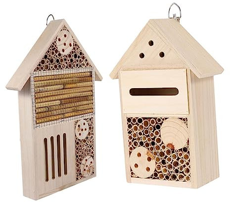 BUGUUYO 2Stücke Insektenhotel für Garten Marienkäferhaus und Bienenhaus aus Wetterfestem Holz für Schmetterlingen und Nützlichen Insekten