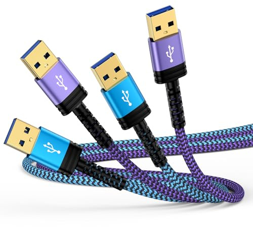 Lot de 2 câbles USB vers USB mâle vers mâle de 3 m de long - Câble USB A vers USB A à double extrémité de type A pour disque dur externe, ordinateur portable, refroidisseur, écran, KVM, TV, hub USB