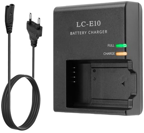 Caricabatterie Rapido per LC-E10 LC-E10C LP-E10, Caricatore Batterie Compatibile con Canon EOS 1100D / 1200D / 1500D / 3000D / X50 / Rebel T3, Carica Batteria Fotocamera con Cavo di Alimentazione UE