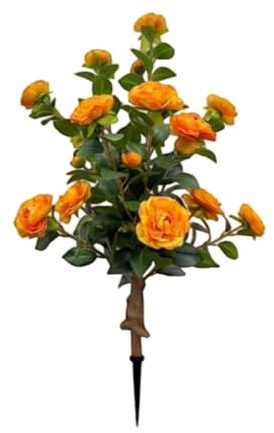 Milageto Camélia Artificiel en Fleurs, arbuste Floral, 88 cm, Piquet Robuste avec, Fausse Verdure, pour décoration de Mariage, de Maison, Jaune