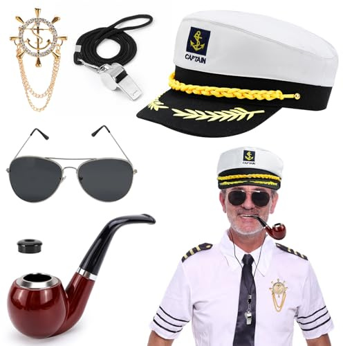 BINYI Kapitänsmütze Matrosenmütze für Erwachsene Herren Damen Yacht Boot Marine Mütze Verstellbare Schiff Seemannsmütze Seemann Hut Marine Admiral für Karneval Mottoparty Cosplay (Weiß)