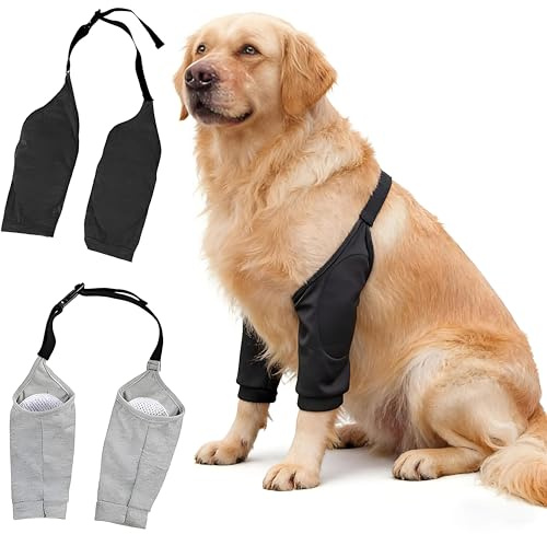 HECHKJ 2 Stück Ellenbogenschoner Hund, Schwarz und Grau Netzstruktur Kniebandage Hund, Größe XXL Verstellbar Ellenbogenbandage Hund, zum Schutz der Gelenke und Knie von Hunden