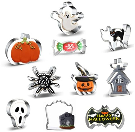 GGUFAY Cortadores de Galletas Halloween, 10 piezas moldes galletas, mini cortador de galletas Halloween, moldes para galletas, moldes galletas infantiles de Halloween (Halloween)