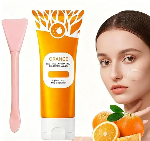 1pcs Orange Enzymes Exfoliating Gel,Natürliches Peeling Gel, Mit Pinsel Orange Gesicht Reinigung Peeling, für alle Gesicht Tiefenreinigung und Feuchtigkeitsspendende