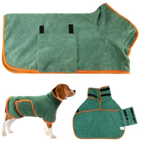 YUPZAR 1 Stück Kuscheliger Hundebademantel aus Baumwolle,Saugstarker Bademantel Hunde M,Saugfähig und Atmungsaktiv (Grün)