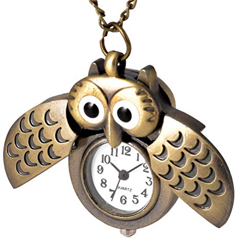 Uonlytech Retro Eulen Taschenuhr aus Messing mit Kreativem Mondflügel Design Langlebige Analoge Uhr für Damen und Herren Dekorative Vintage Kettenuhr als Geschenk für Familie und Freunde