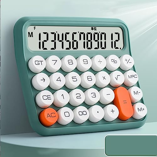 Aramox Calculadora Mecánica, Calculadora de Botones Grandes de Plástico con Pantalla LCD de 12 Dígitos, Antideslizante para Oficina y Escuela (Verde Oliva)
