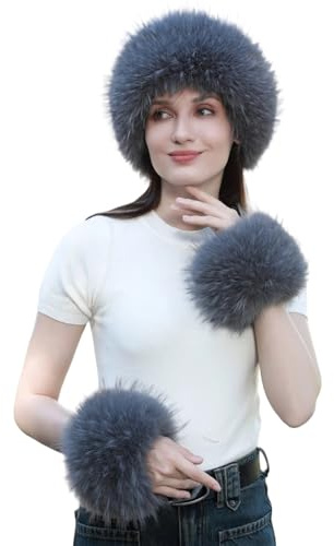 Wokuaile Fellmütze Damen Kunstfell Stirnband Warm Pelzmütze Russische Winter Ohrenwärmer Plüsch Ohrenschützer Grau