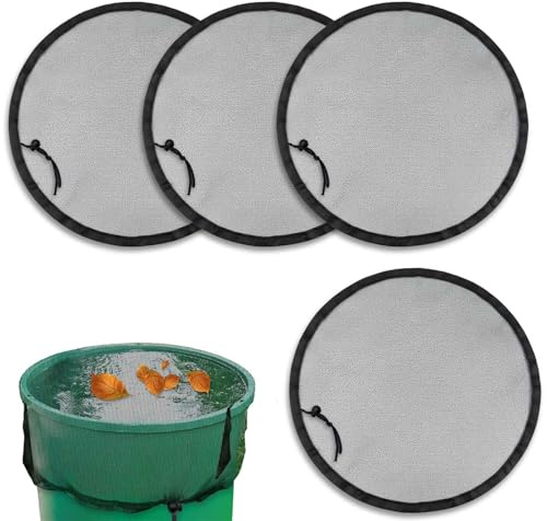 Huakaile 4 Pieces 39.3'' Rain Barrel Mesh Cover with Adjustable Drawstring, Rain Barrel Screen Filter, Water Tank Protection Net for Preventing Leaves Bucket Storage Collection Outdoor Garden (4)
