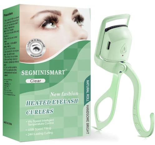 Heated Eyelash Curler, Fast 5s Heat up, 24 Hours Long Lasting, Rechargeable Electric Lash Curler, Temperature Control, Safe Anti-Burn Eye Lash Curler, Quick Natural Curling Lashes (Green)