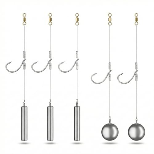 PYRUVAE 5 Piezas Anzuelos para pesca en el mar, aparejos de pesca, aparejos de pesca Drop Shot, aparejos con terminal, línea de plomo, anzuelos de pesca, aparejos de pesca Drop Shot