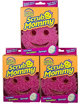 Scrub Mommy Doppelseitiger Reinigungsschwamm, 3 Stück, Fester Schrubber und sanfter Schwamm in einem, Scrub Daddy Texturwechsel, Rosa