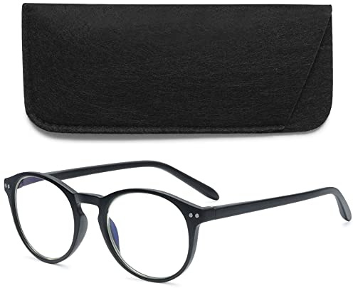 VEVESMUNDO Anti Blaulicht Lesebrillen Computer Damen Herren Federscharnier Klar Groß Runde Retro Vintage Vollrandbrille Lesehilfe Sehhilfe Blaulichtfilter Brille (Schwarz, 0)
