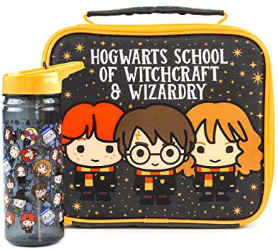 Harry Potter Lunch Bag and Bottle Set | Harry, Ron, Hermione Chibi Character Adventure | Kids' Food Carrier with Water Bottle | Themed Lunch Set Fans | Insulated Bag Keeps Food Fresh